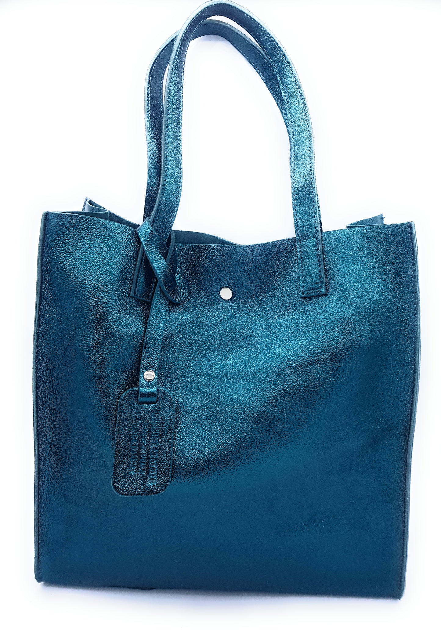 Dena shopper bag in iridescent leather ~ Duck blue