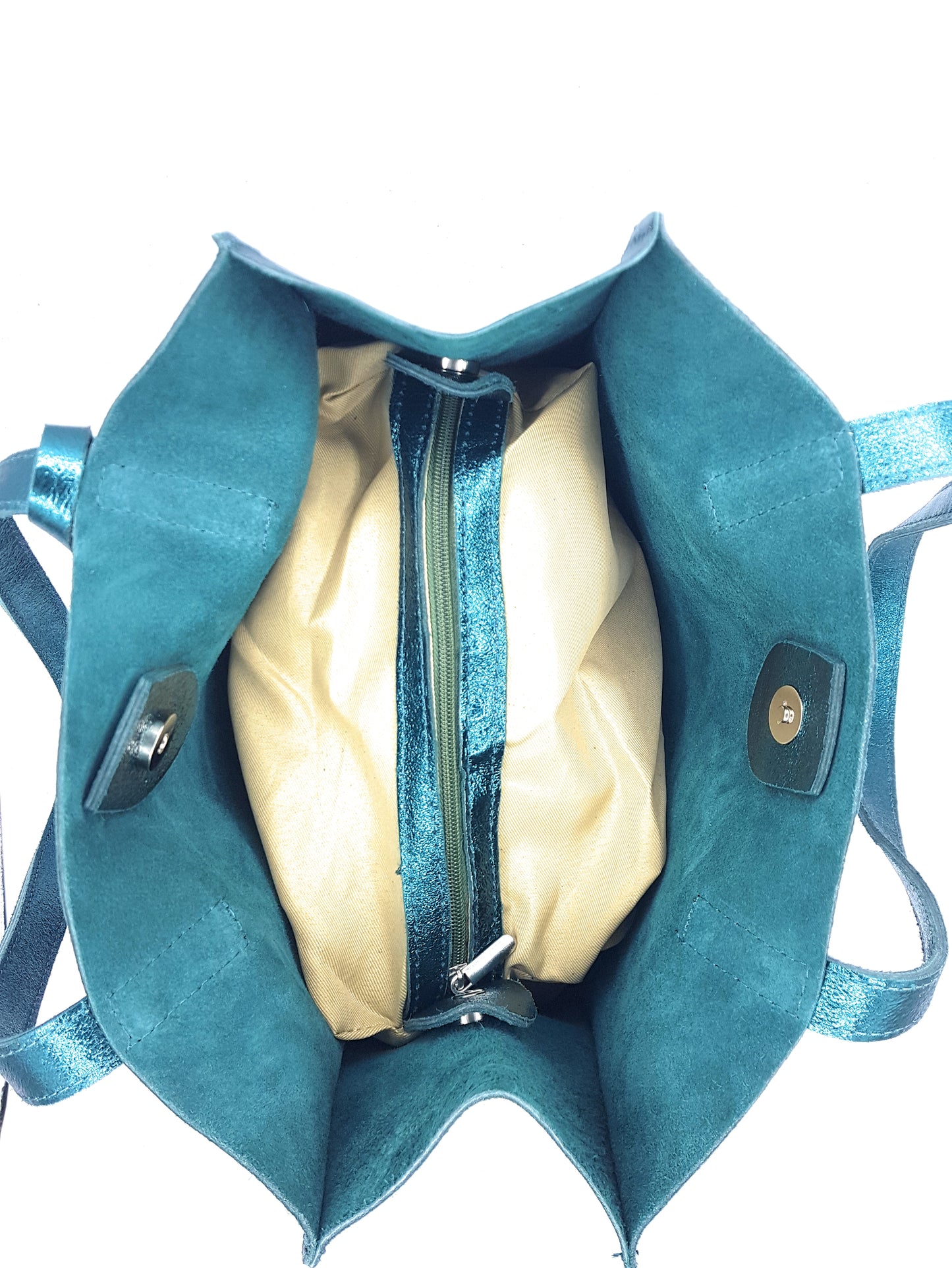 Dena shopper bag in iridescent leather ~ Duck blue
