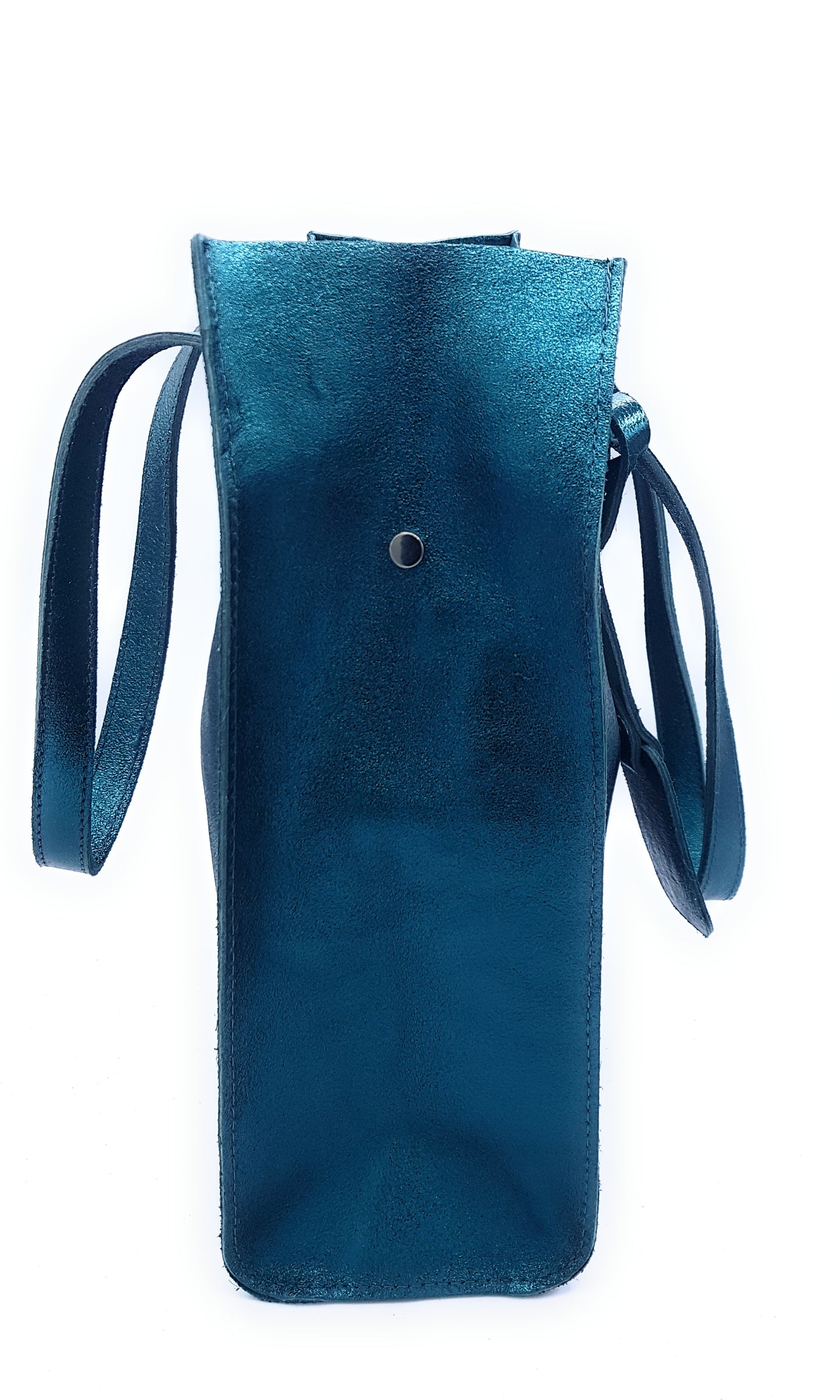 Dena shopper bag in iridescent leather ~ Duck blue