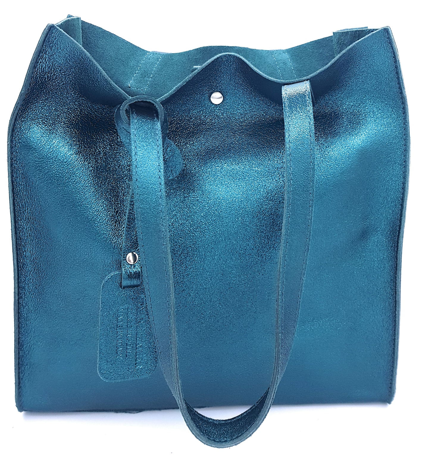 Dena shopper bag in iridescent leather ~ Duck blue