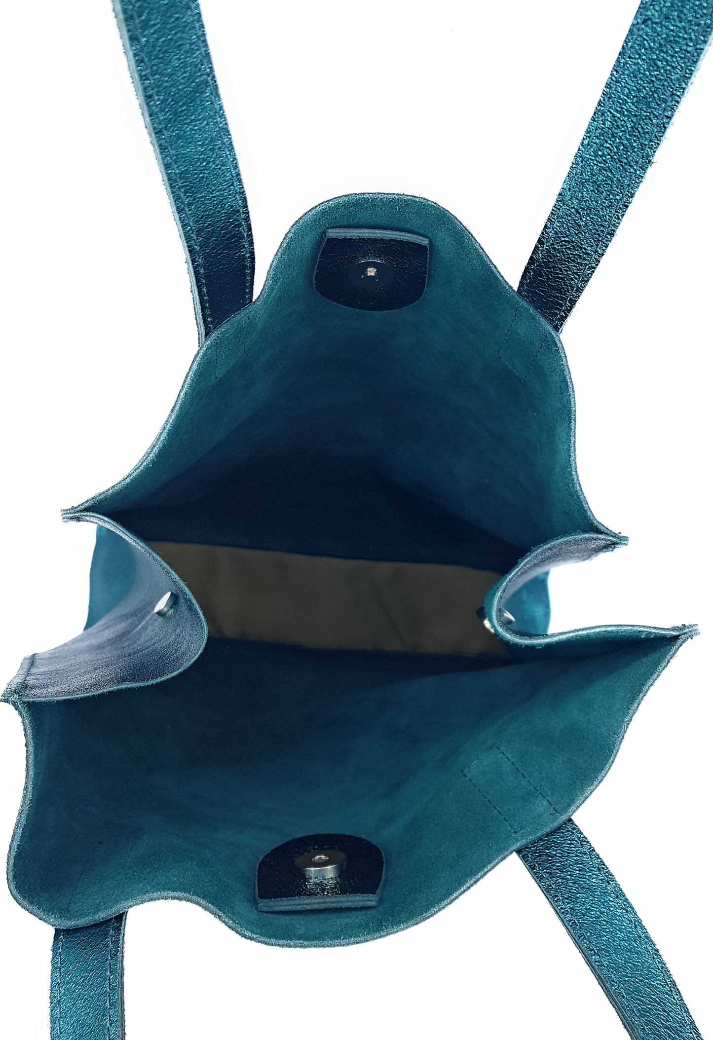 Dena shopper bag in iridescent leather ~ Duck blue