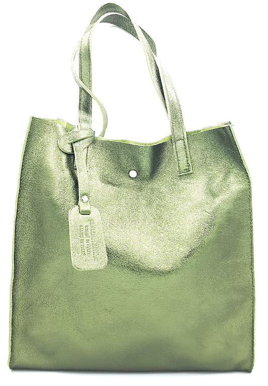 Dena shopper bag in iridescent leather ~ Khaki