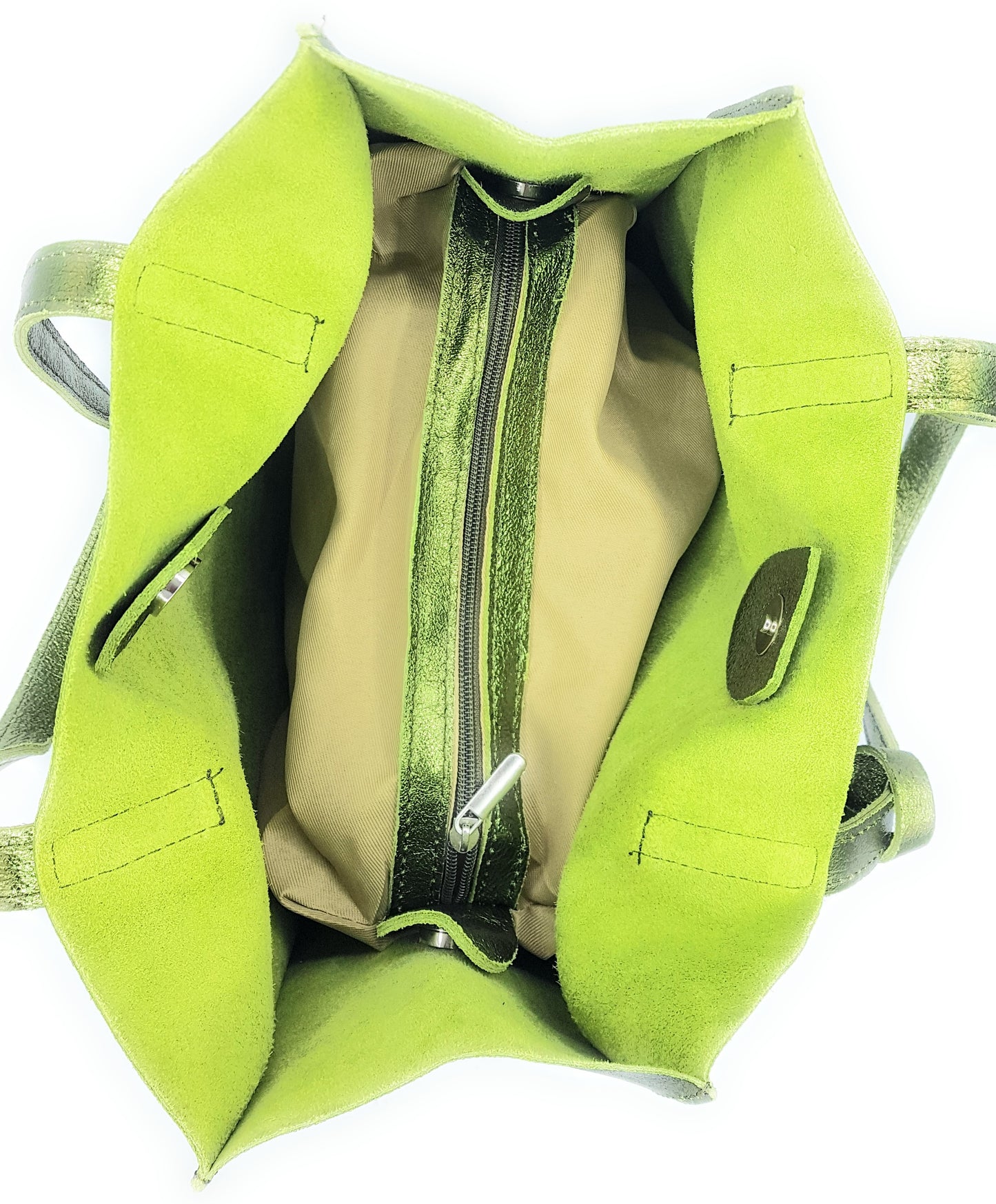 Dena shopper bag in iridescent leather ~ Khaki