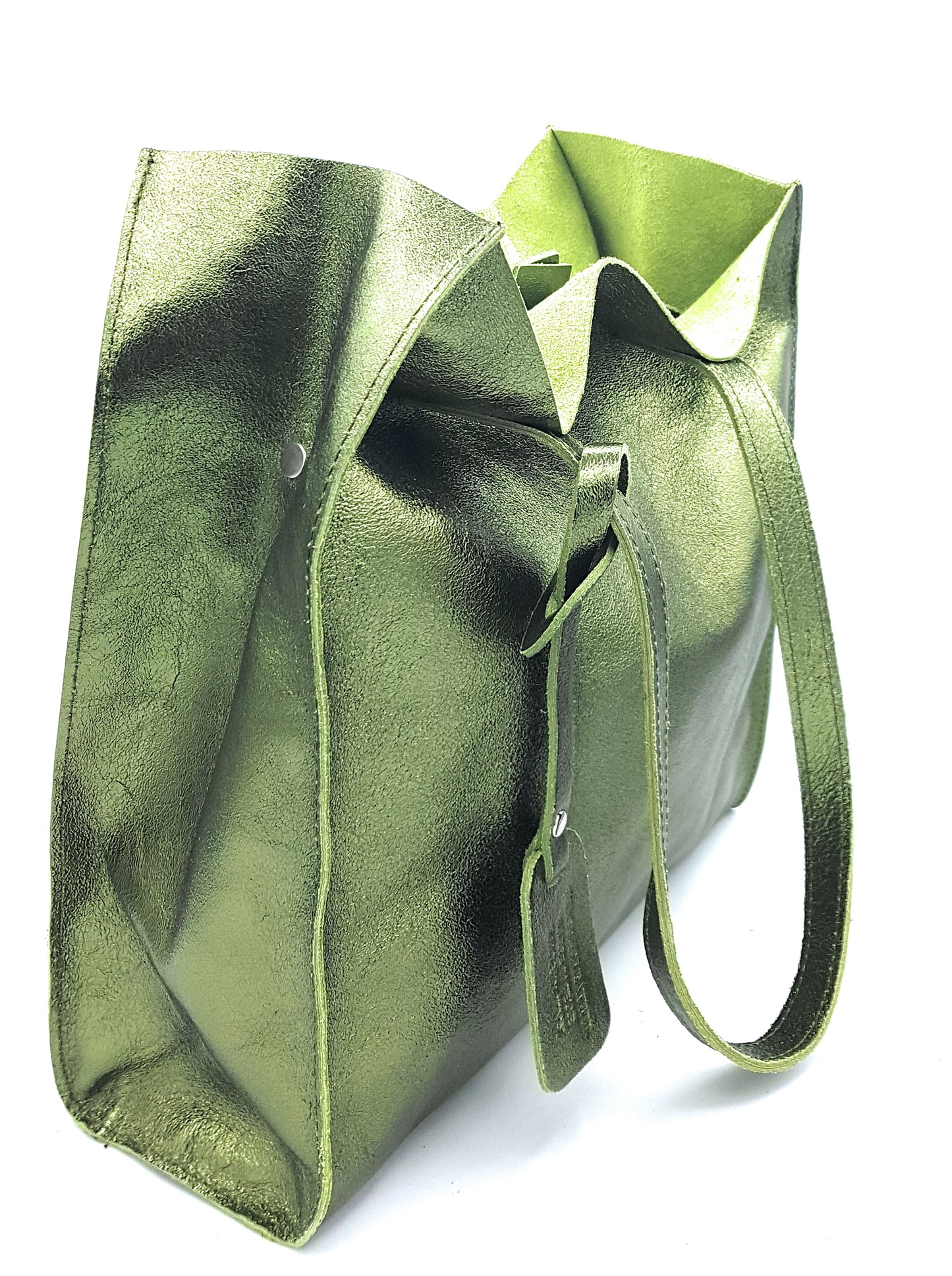 Dena shopper bag in iridescent leather ~ Khaki