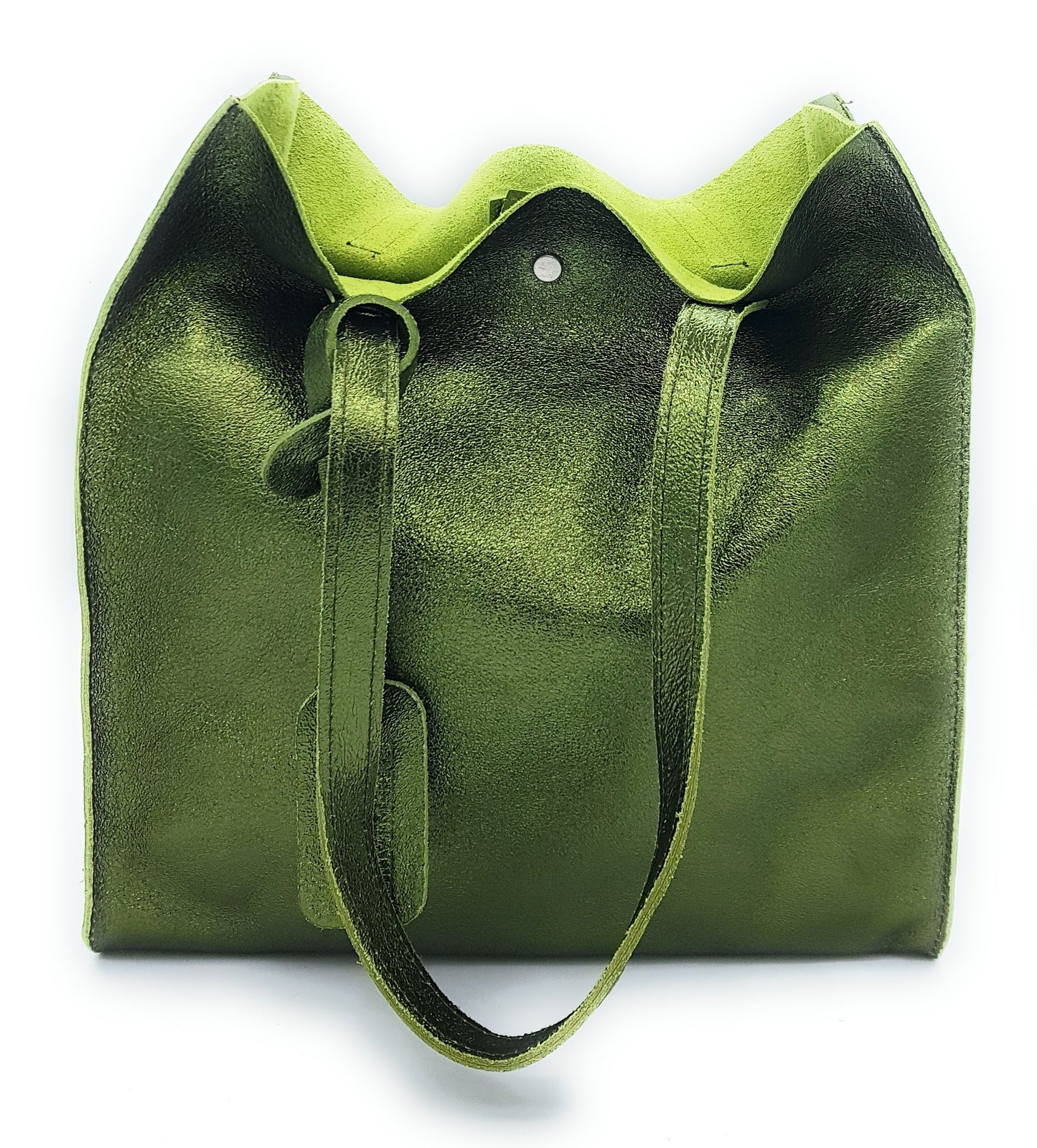 Dena shopper bag in iridescent leather ~ Khaki
