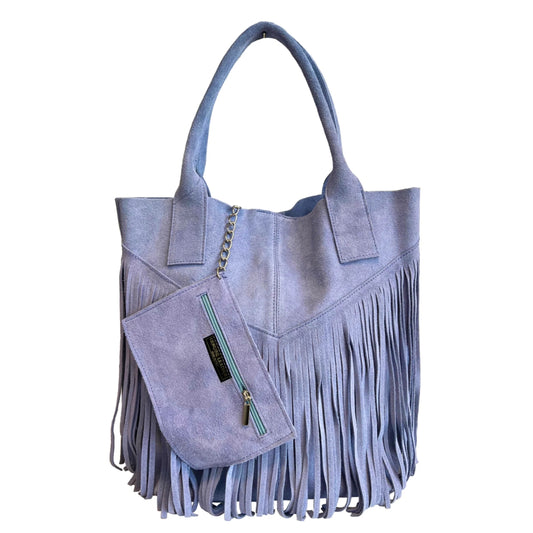Naya Fringed Suede Leather Shopper Bag ~ Lavender 