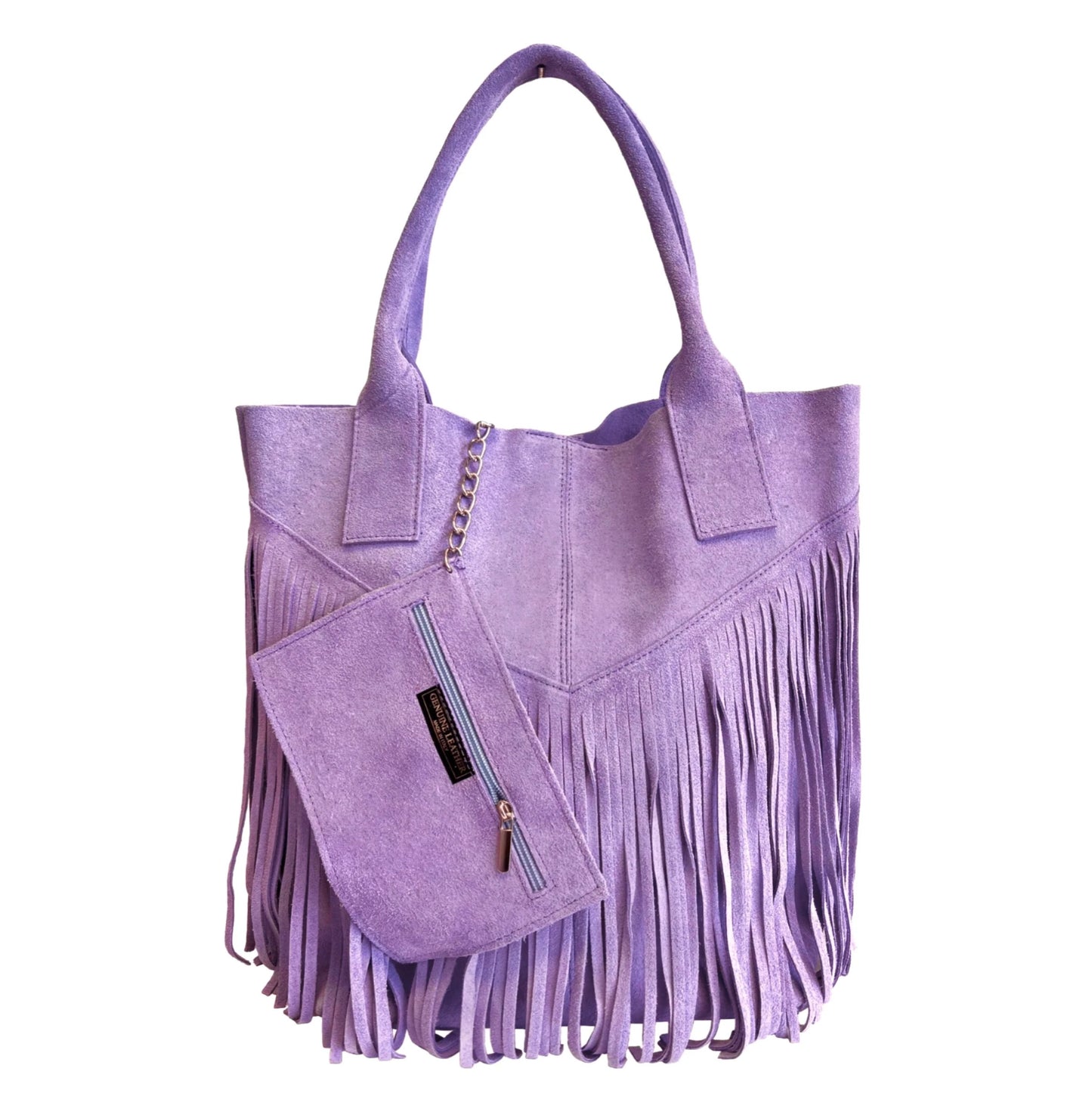 Naya Fringed Suede Leather Shopper Bag ~ Lilac 