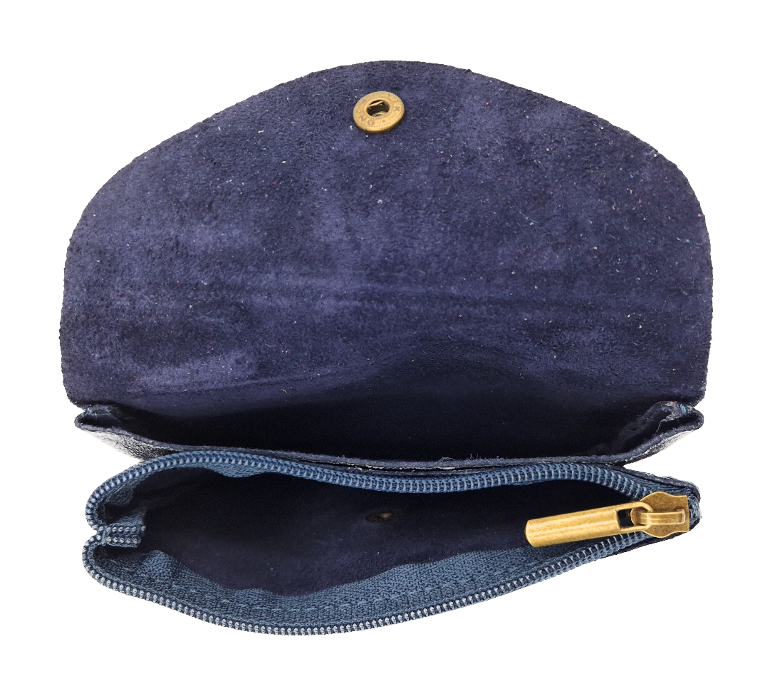 Porte-monnaie Aquene en cuir irisé ~ Bleu marine
