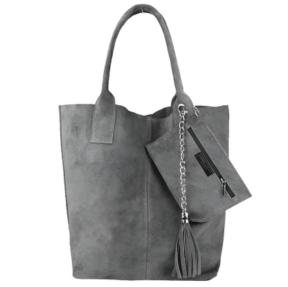 Aiyana Suede Leather Shopper Bag ~ Grey