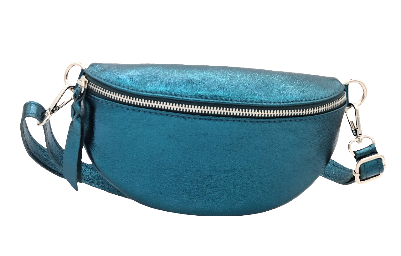 Dyani Iridescent Leather Fanny Pack ~ Duck Blue
