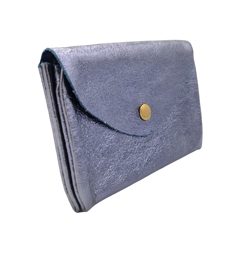 Porte-monnaie Aquene en cuir irisé ~ Bleu jean