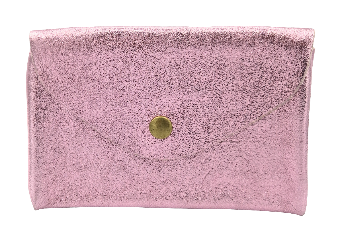 Porte-monnaie Aquene en cuir irisé ~ Rose pâle
