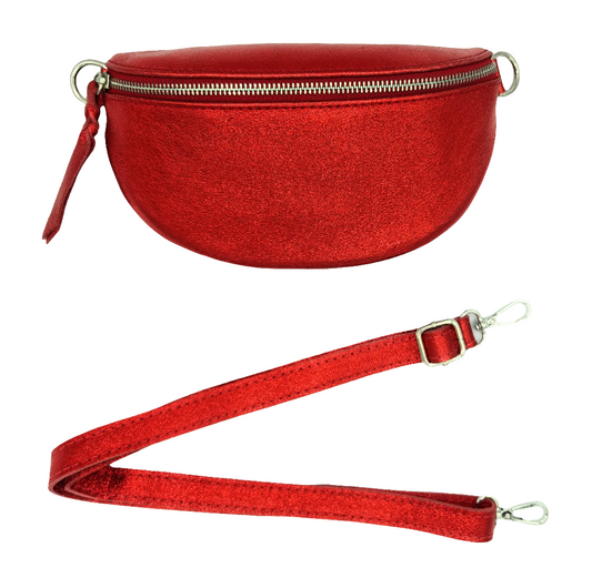 Dyani Iridescent Leather Fanny Pack ~ Red