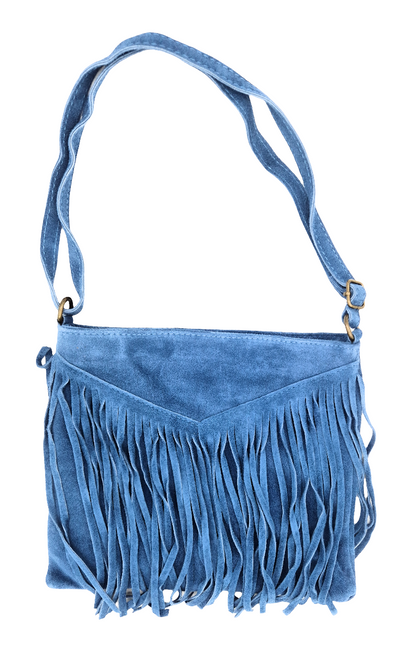 Chenoa Fringed Suede Leather Shoulder Bag ~ Denim Blue
