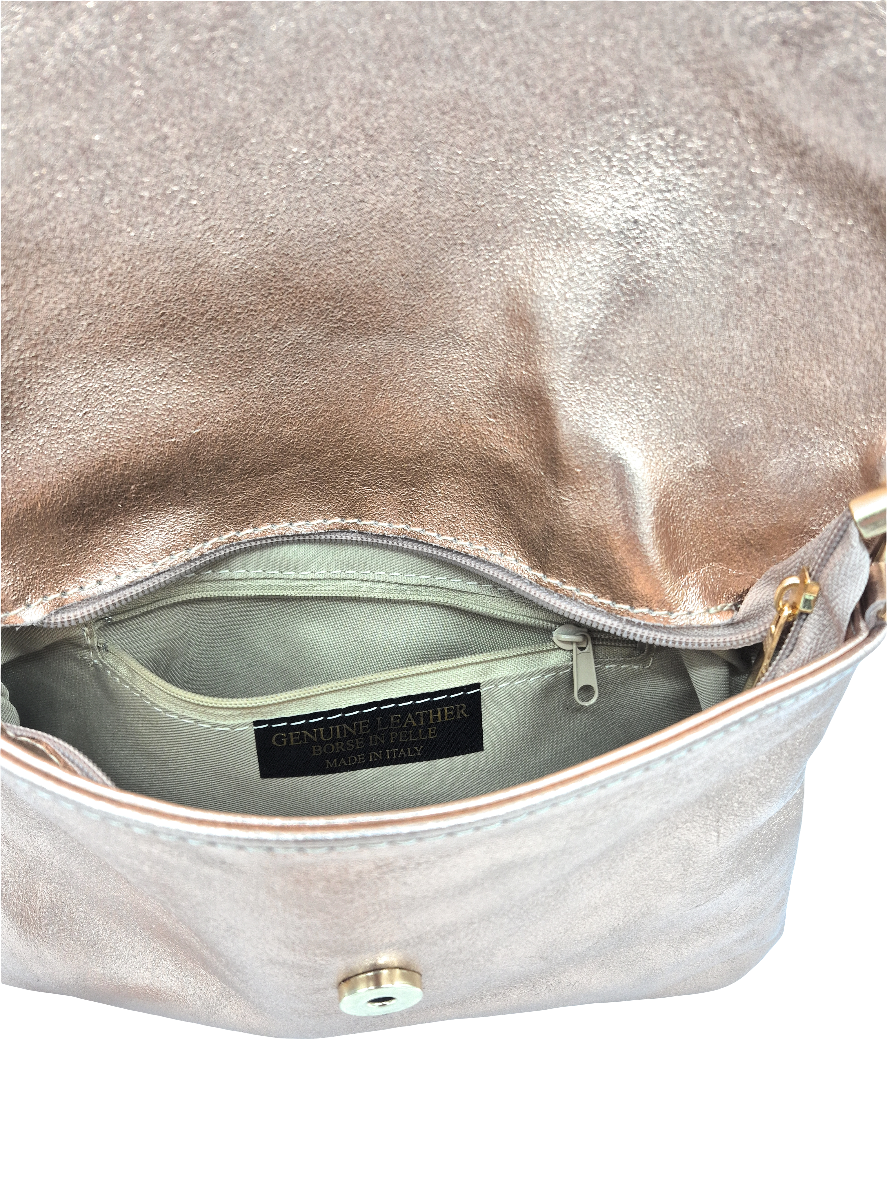 Halona Iridescent Leather Shoulder Bag ~ Champagne