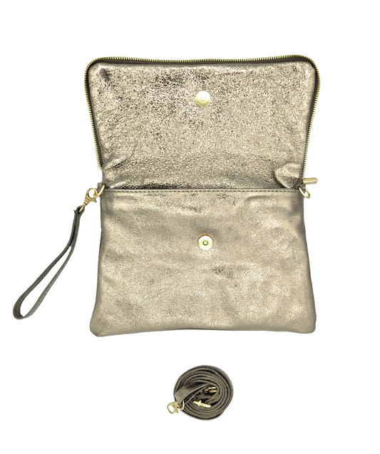 Halona Iridescent Leather Shoulder Bag ~ Pewter