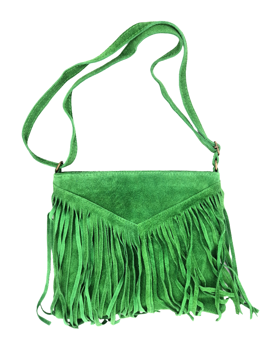 Chenoa Fringed Suede Leather Shoulder Bag ~ Emerald Green