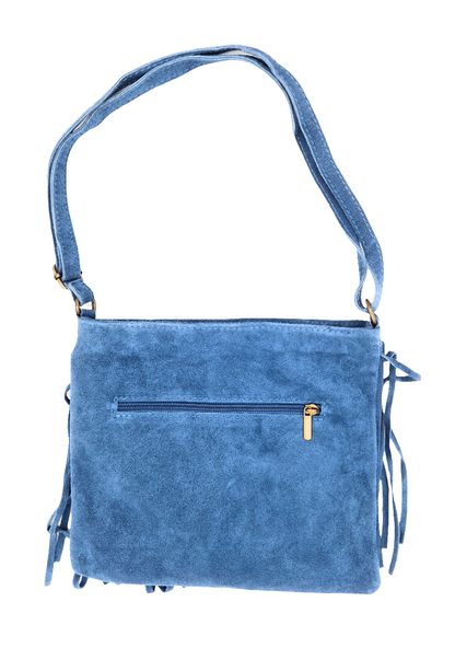 Chenoa Fringed Suede Leather Shoulder Bag ~ Denim Blue
