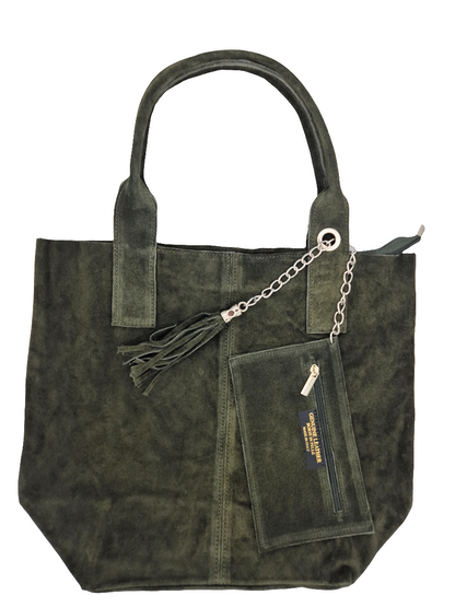 Aiyana Suede Leather Shopper Bag ~ Khaki