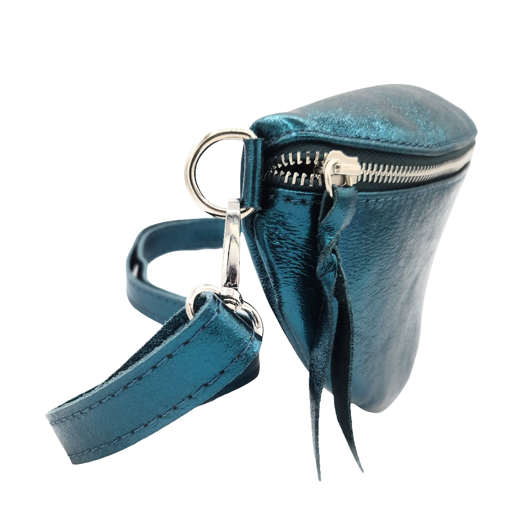 Dyani Iridescent Leather Fanny Pack ~ Duck Blue