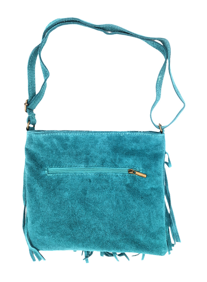 Chenoa Fringed Suede Leather Shoulder Bag ~ Turquoise