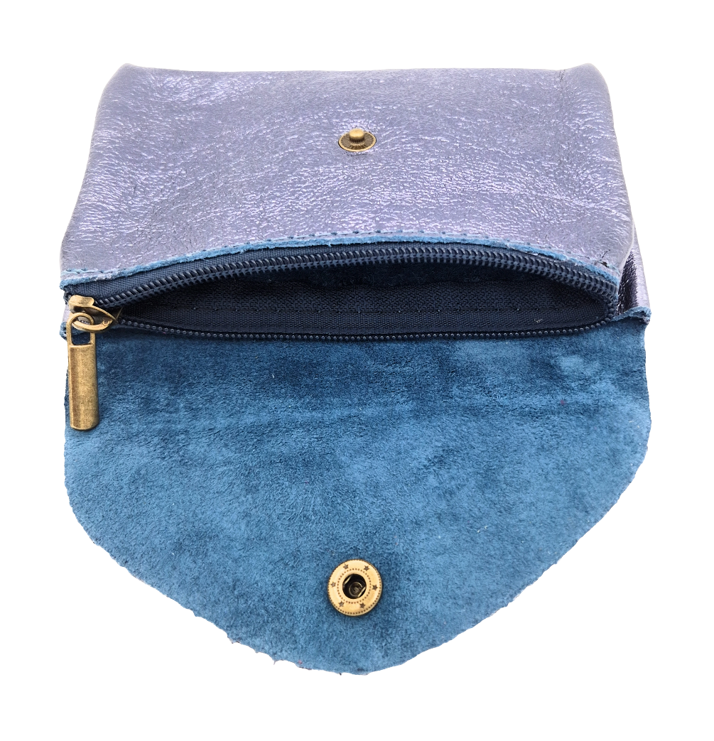 Porte-monnaie Aquene en cuir irisé ~ Bleu jean