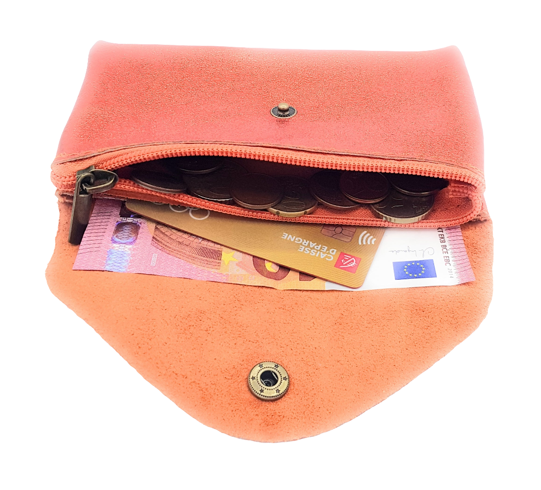 Porte-monnaie Aquene en cuir irisé ~ Orange