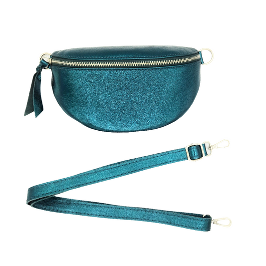 Dyani Iridescent Leather Fanny Pack ~ Duck Blue