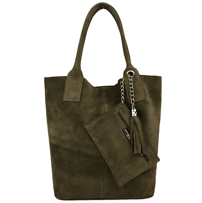 Aiyana Suede Leather Shopper Bag ~ Khaki