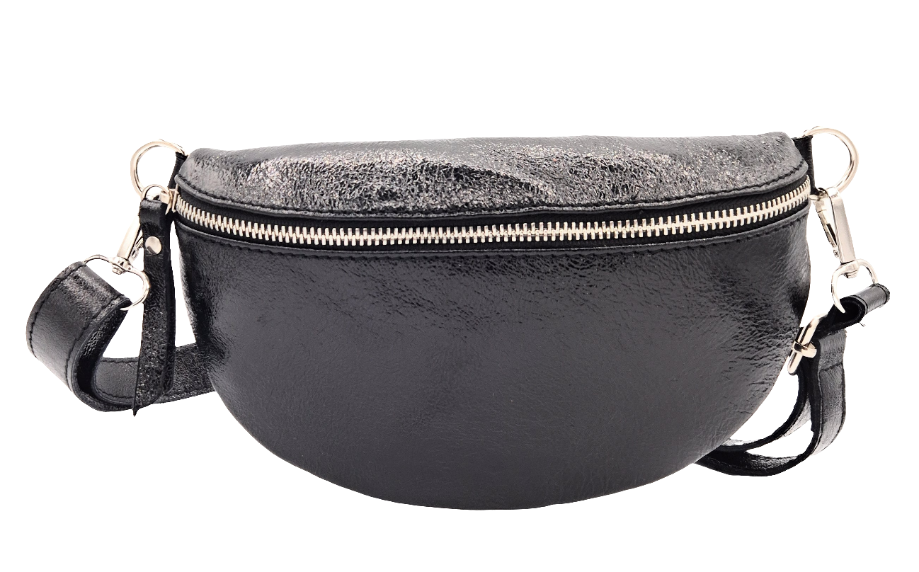 Dyani Iridescent Leather Fanny Pack ~ Black