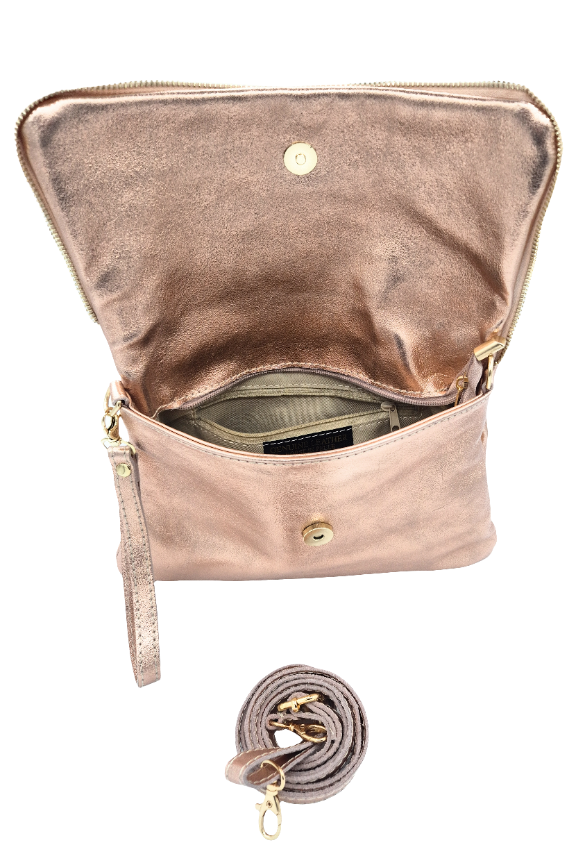 Halona Iridescent Leather Shoulder Bag ~ Champagne