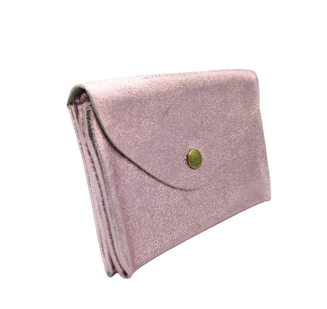 Porte-monnaie Aquene en cuir irisé ~ Rose pâle