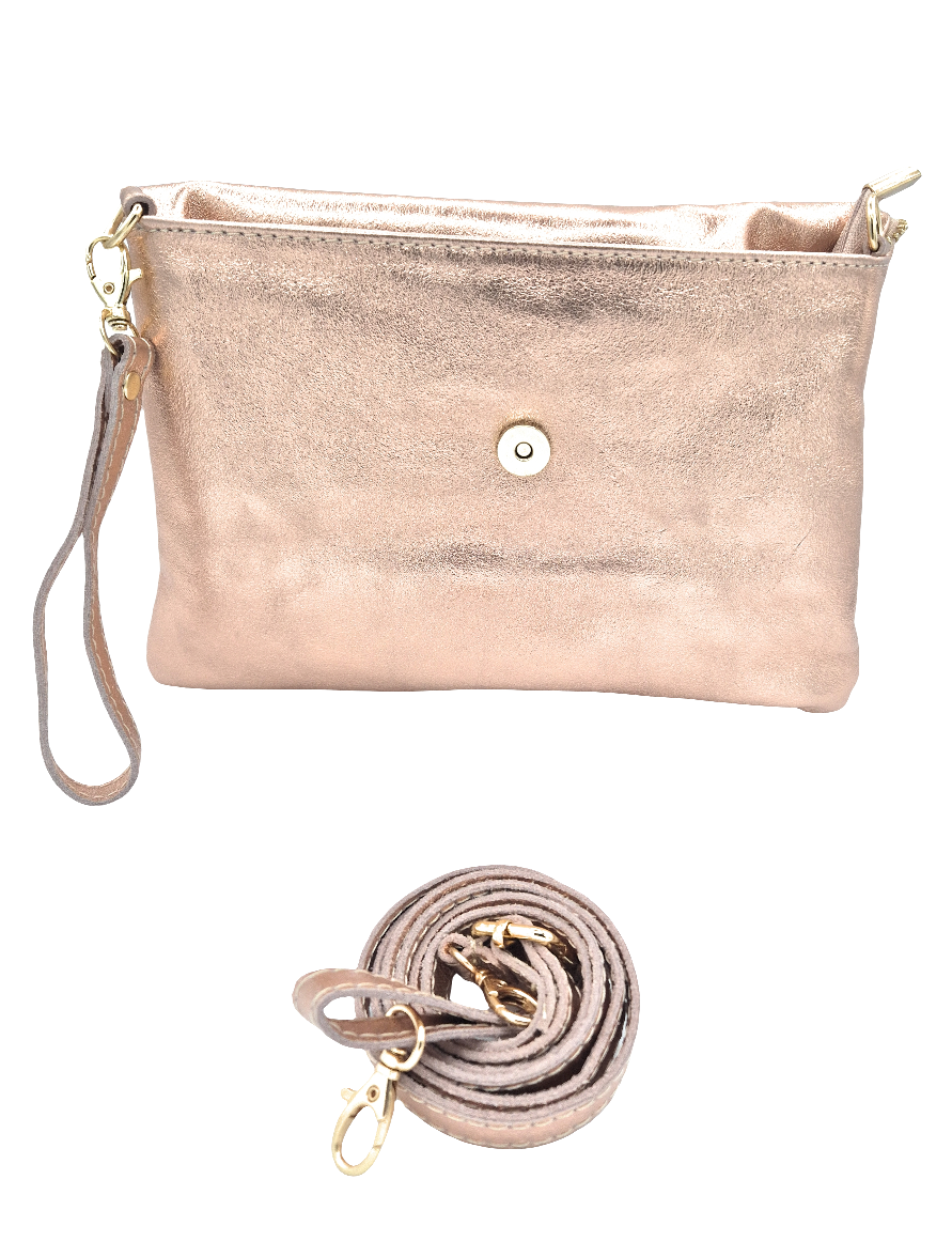 Halona Iridescent Leather Shoulder Bag ~ Champagne