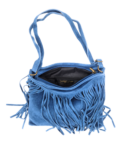 Chenoa Fringed Suede Leather Shoulder Bag ~ Denim Blue