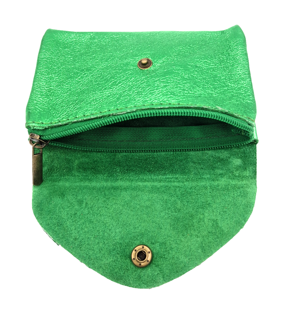 Aquene Iridescent Leather Purse ~ Emerald Green 