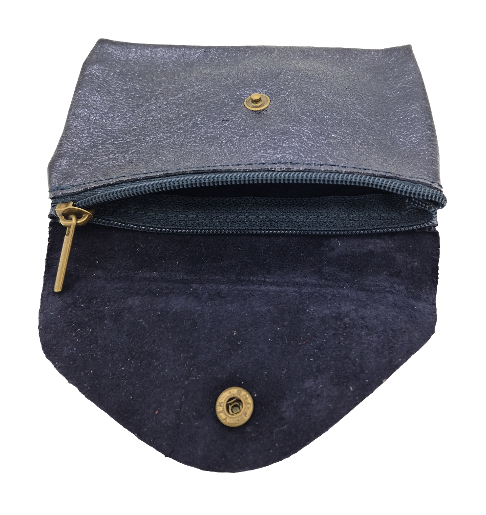 Porte-monnaie Aquene en cuir irisé ~ Bleu marine