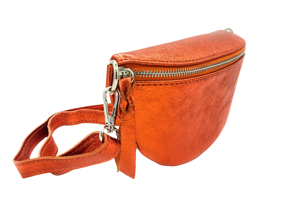 Dyani Iridescent Leather Fanny Pack ~ Orange