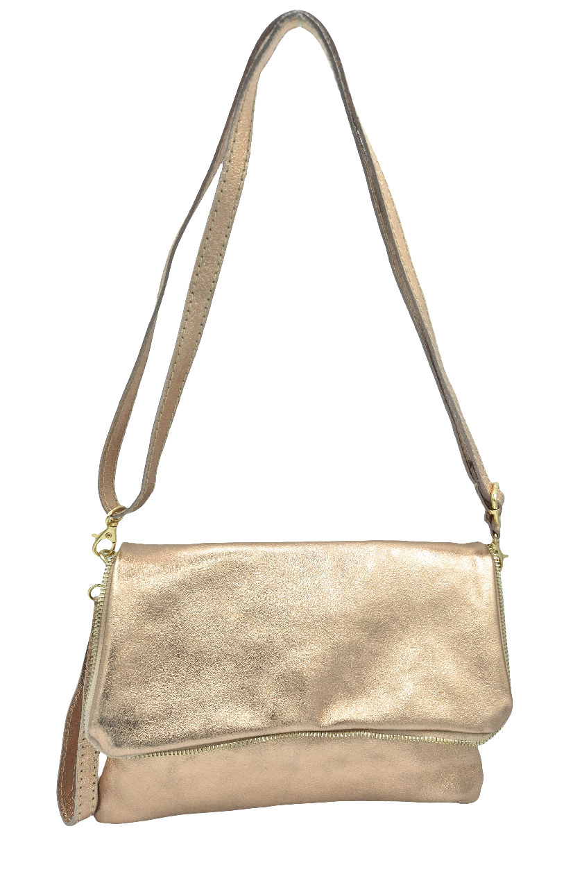 Halona Iridescent Leather Shoulder Bag ~ Champagne