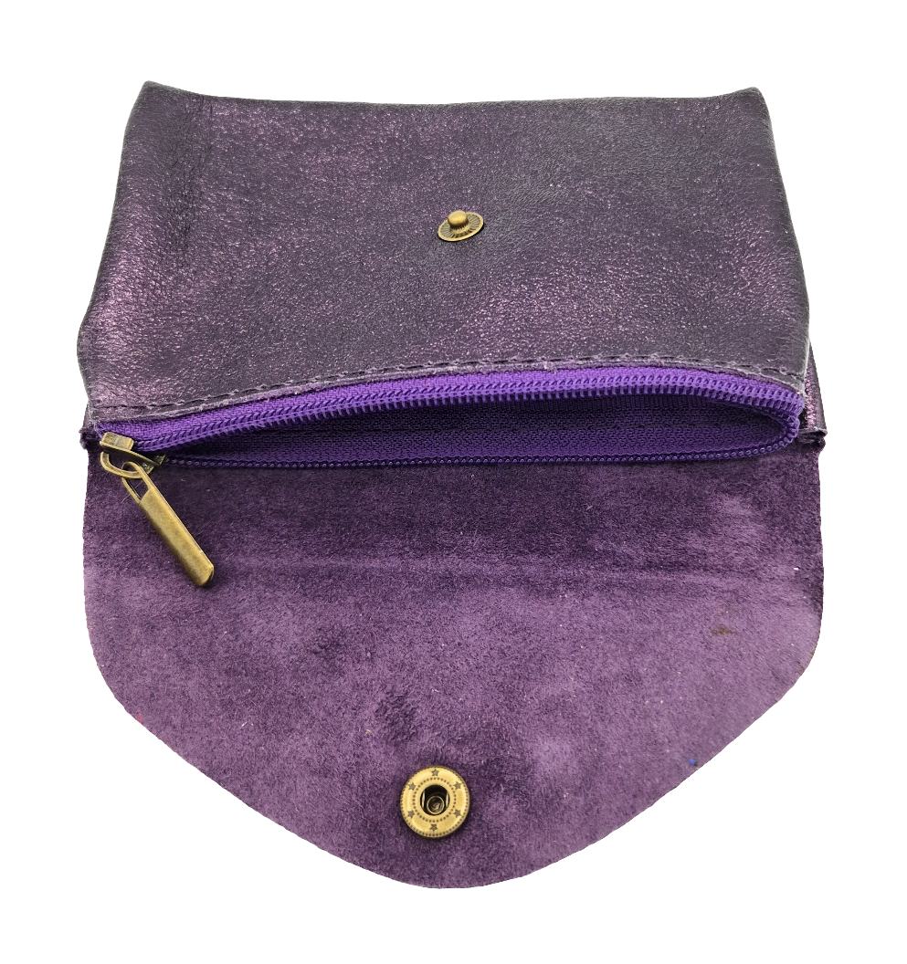 Porte-monnaie Aquene en cuir irisé ~ Aubergine