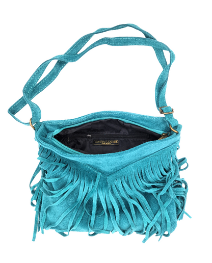 Chenoa Fringed Suede Leather Shoulder Bag ~ Turquoise