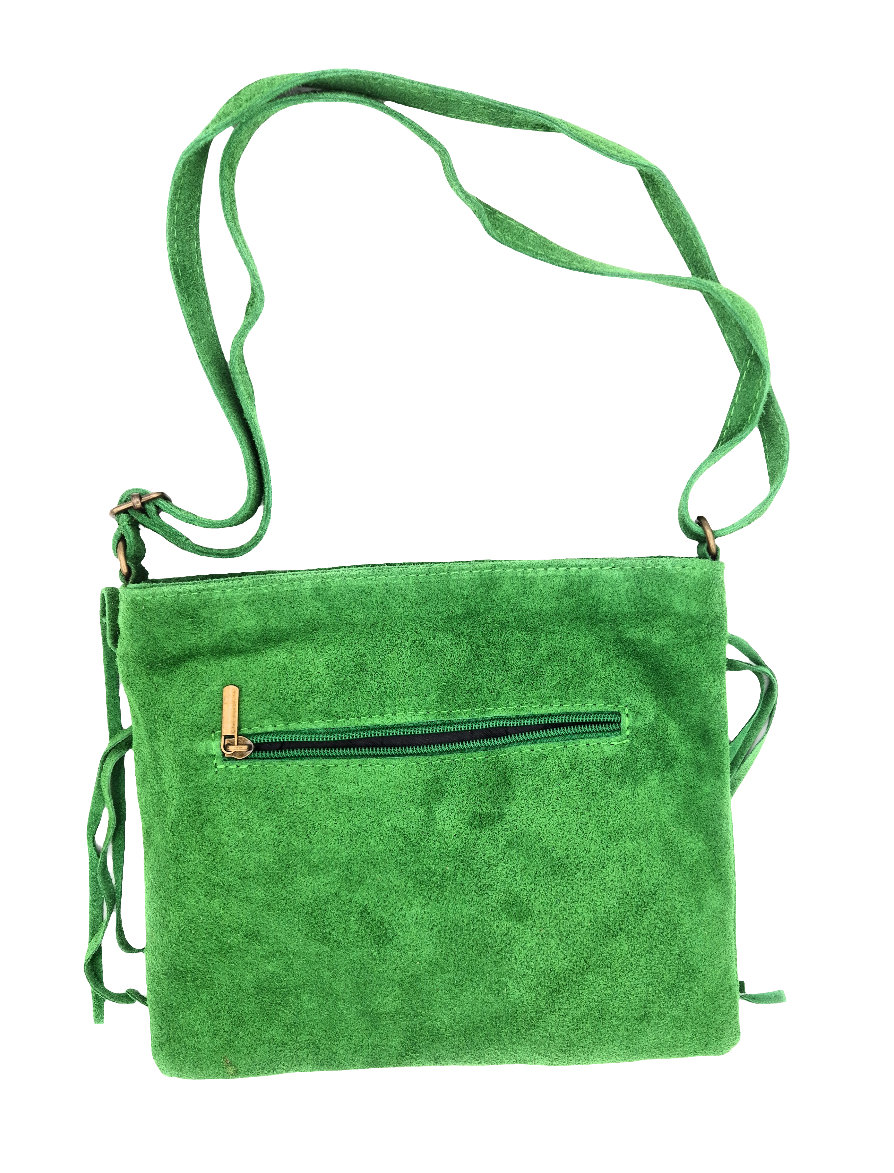 Chenoa Fringed Suede Leather Shoulder Bag ~ Emerald Green