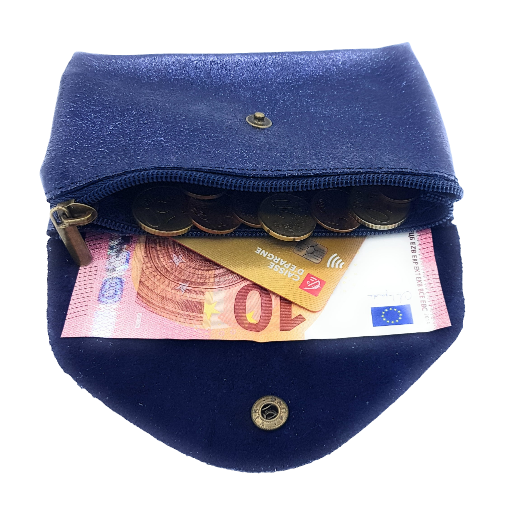 Porte-monnaie Aquene en cuir irisé ~ Bleu marine