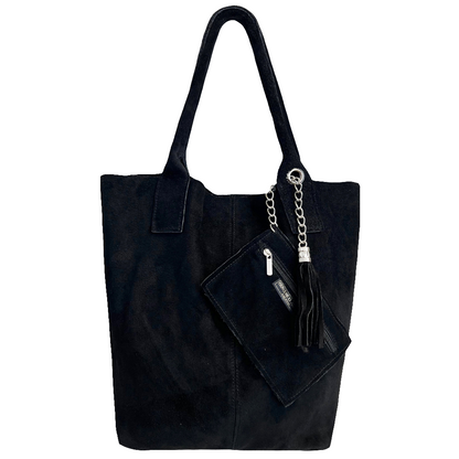 Aiyana Suede Leather Shopper Bag ~ Black