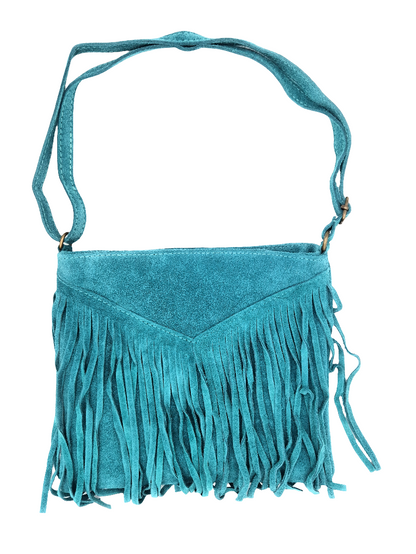 Chenoa Fringed Suede Leather Shoulder Bag ~ Turquoise