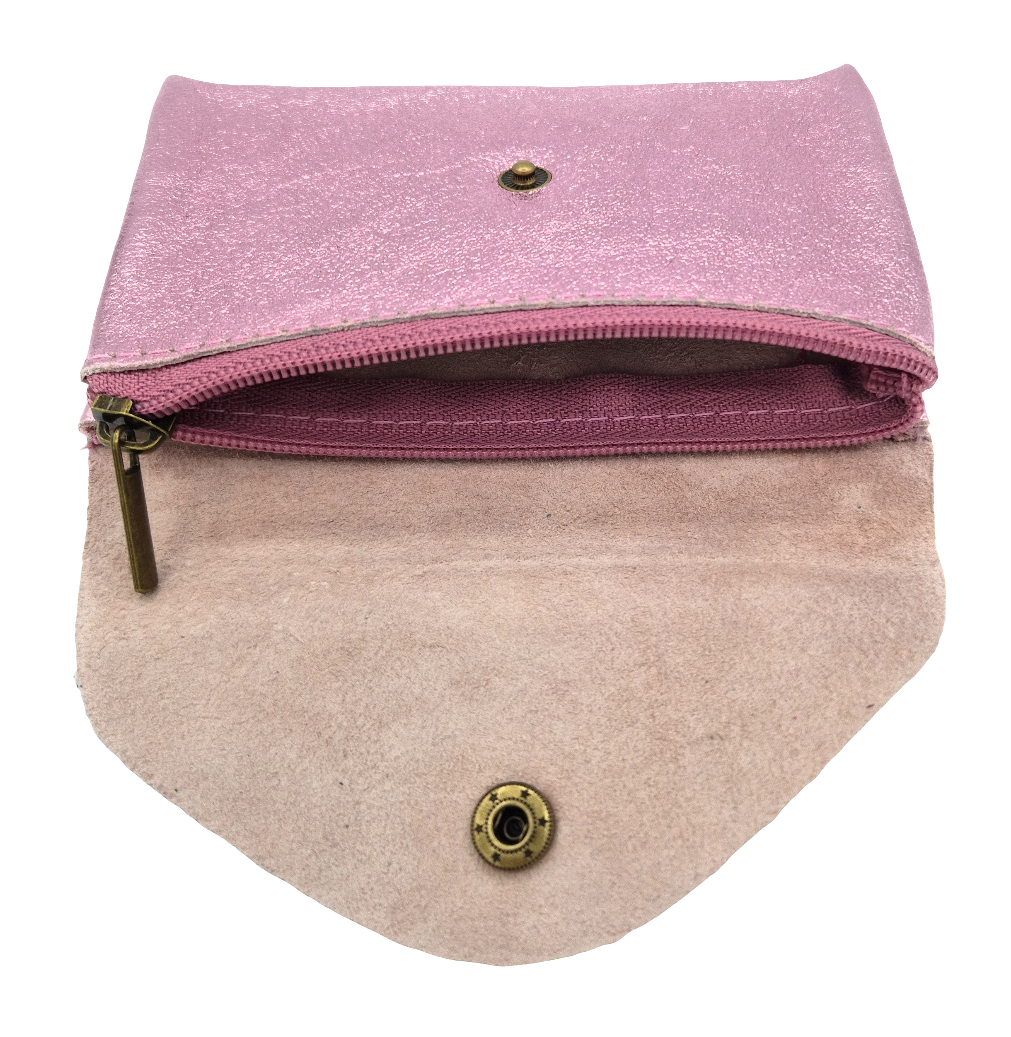 Porte-monnaie Aquene en cuir irisé ~ Rose pâle