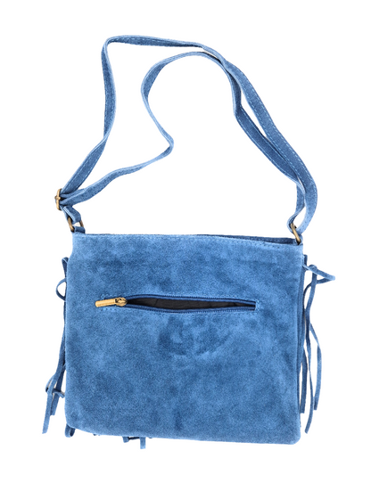 Chenoa Fringed Suede Leather Shoulder Bag ~ Denim Blue