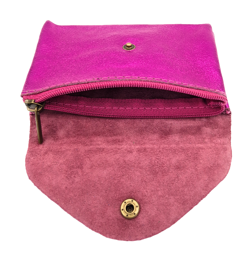Porte-monnaie Aquene en cuir irisé ~ Fushia