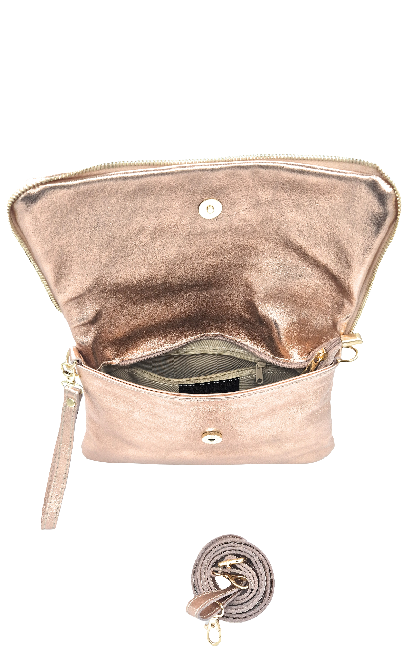 Halona Iridescent Leather Shoulder Bag ~ Champagne