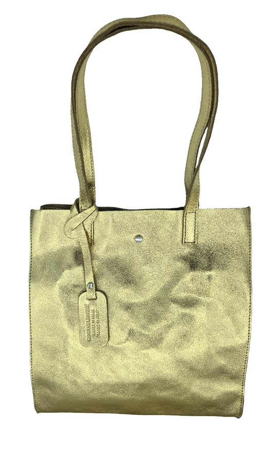 Dena shopper bag in iridescent leather ~ Gold