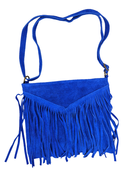 Chenoa Fringed Suede Leather Shoulder Bag ~ Royal Blue